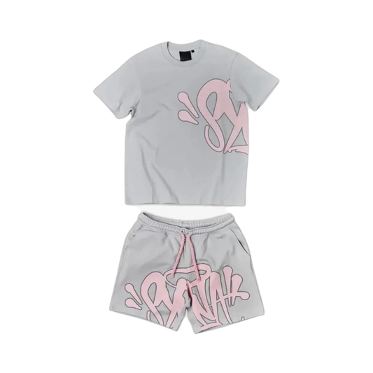 SYNA WORLD LOGO T-SHIRT – SHORT SET – GREY/PINK